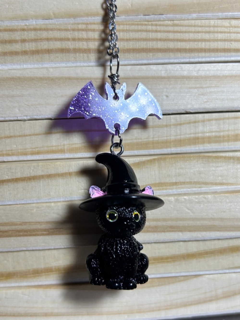 3/$25 Purple Bat & Black Witch Cat Necklace